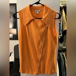 Orange sleeveless zip up sweater